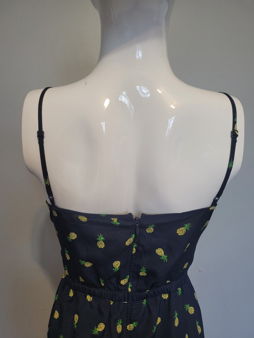 J.Crew Navy Blue Pineapple Print Spaghetti Strap Mini Sundress, VGUC, Size 8 - Picture 6 of 10